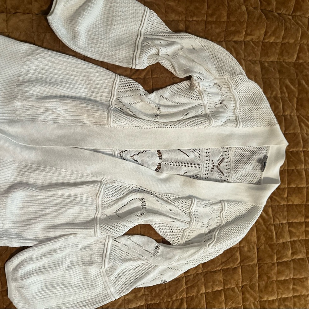 Express White Open-Knit Cardigan
